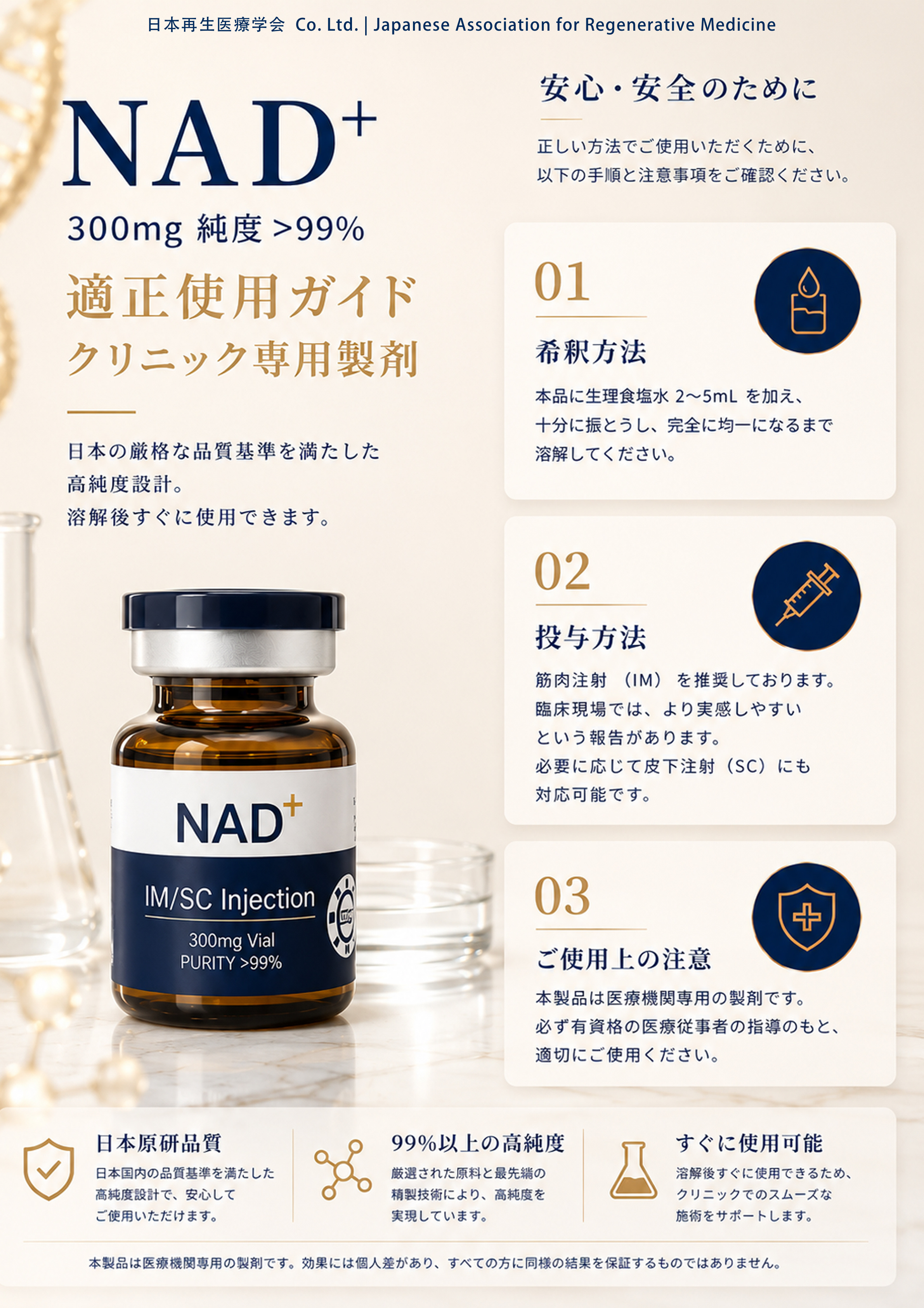 NAD+ 300mg 適正使用ガイド。クリニック専用製剤。
